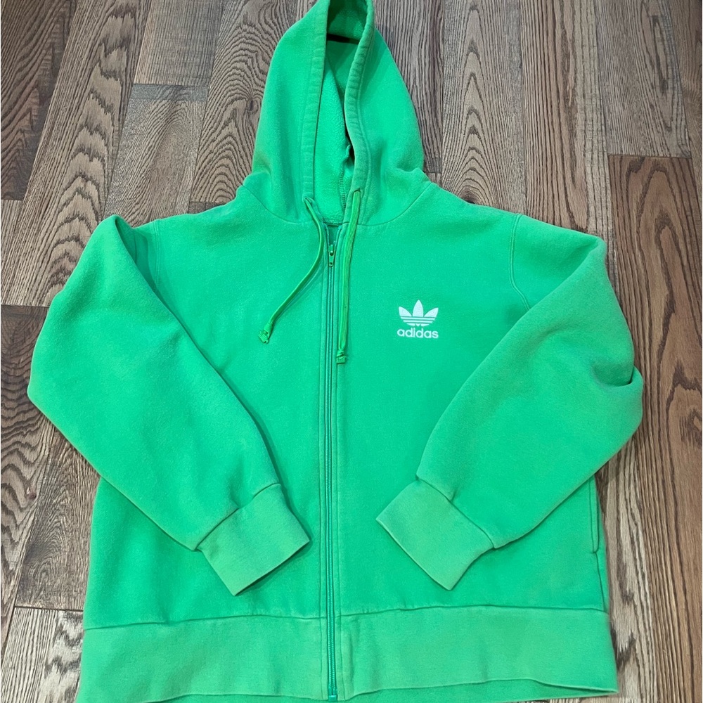 Adidas Pocket Zip Hoodie L Cotton Blend Y2K 2005 Lime Made in Canada
